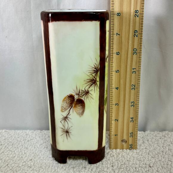 Victoria Austria Hand Painted Pinecone Vase Square Footed 8 1/8" Tall Antique - Picture 2 of 7